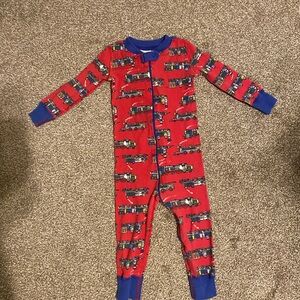Hanna Andersson Red and Blue Fire Truck Kids Footie